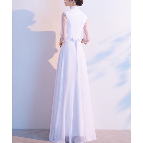 White with blue Chorus evening singers long dress women's singing symphony group competition costume church choir performance dress long skirt show qipao dresses